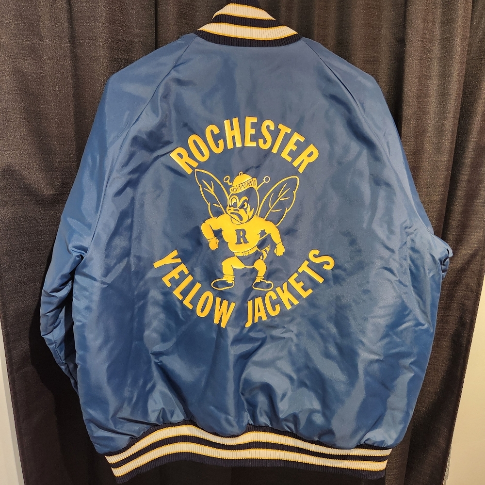 Vintage Champion Rochester College Yellow Jackets Satin Bomber Jacket